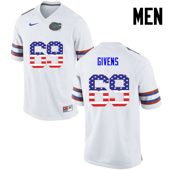 Men Florida Gators #69 Marcus Givens College Football USA Flag Fashion Jerseys-White - Click Image to Close